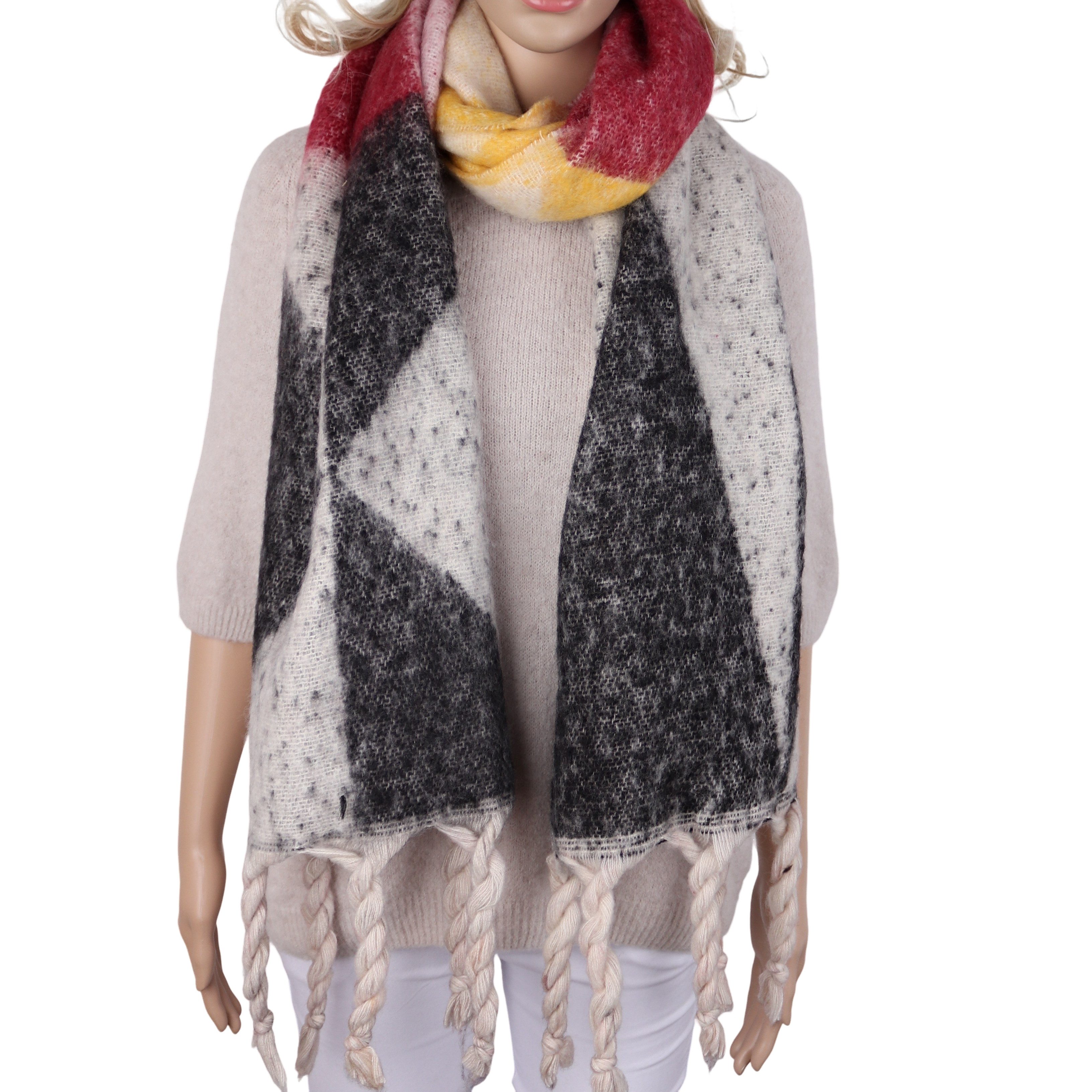 MIRROSI Modeschal Damen Schal 40x200 cm – superweich & warm, Farbblock mit Quasten, (Neue Kollektion Herbst/Winter 2026), warm & modisch, ideal für Herbst und Winter