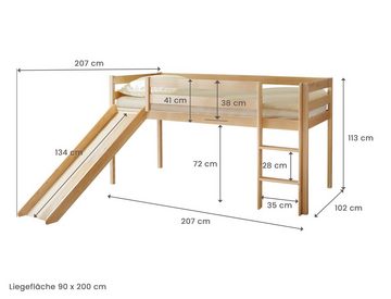 Ticaa Hochbett Rutschbett "Manuel" Kiefer Natur Classic