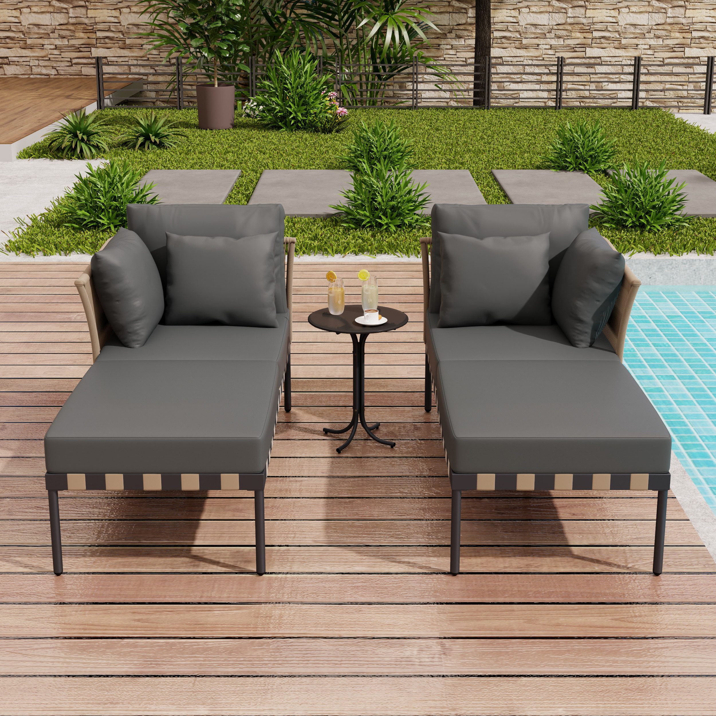 MC Star Gartensofa Gartensofa, Outdoor Loungesessel, Abnehmbarer und Modularer Garten, Garten Loungesessel, Balkonmöbel-Set, Loungemöbel, Terrassenmöbel mit 4 Kissen, Couchtisch mit Abnehmbaren und Waschbaren Kissen