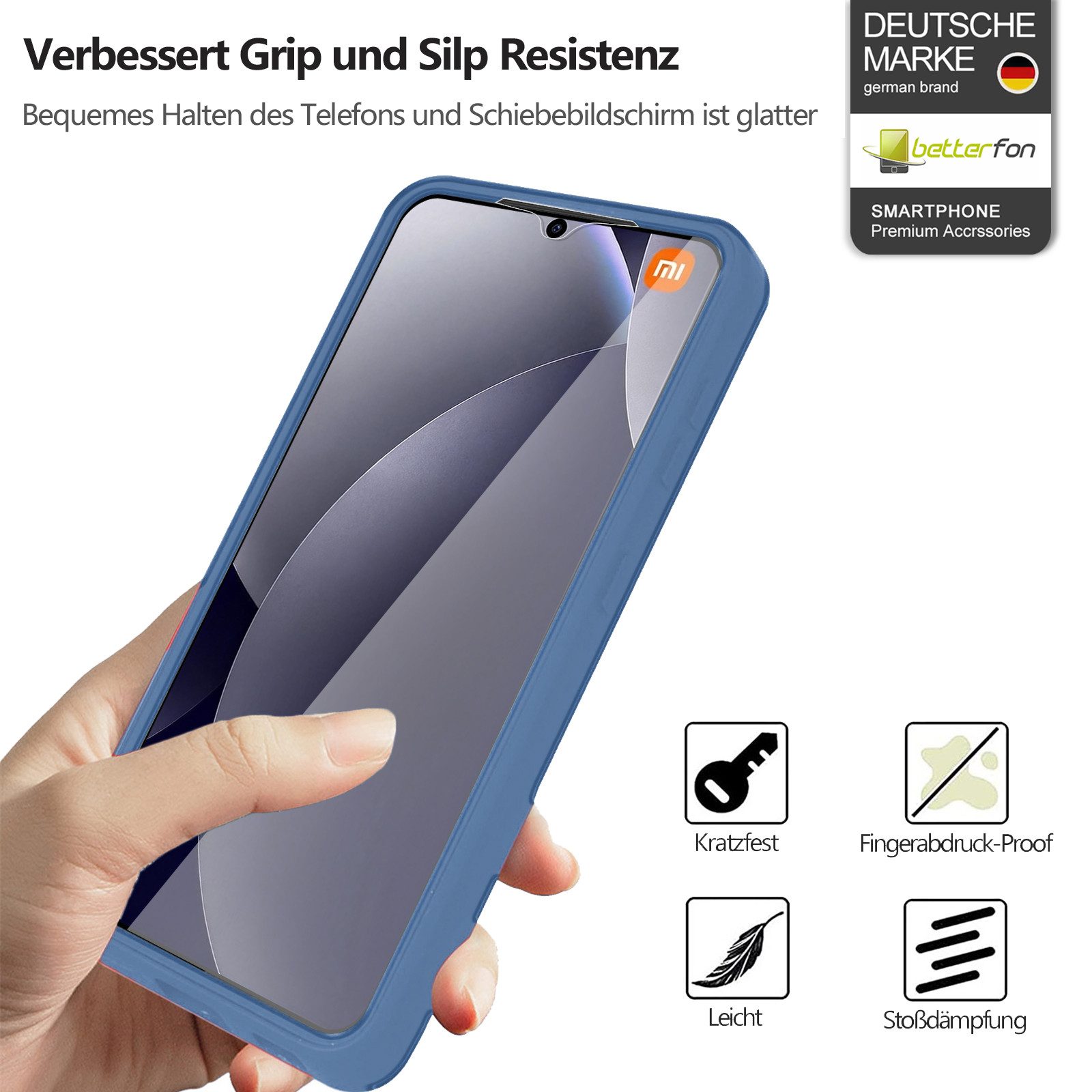 betterfon Handyhülle für Xiaomi Redmi Note 15 Pro+ / Poco M8 Pro 5G, 360° mit Dispayfolie, Vollschutz Case mit integriertem Displayschutz und klarer Sicht – Bild 2 von 5