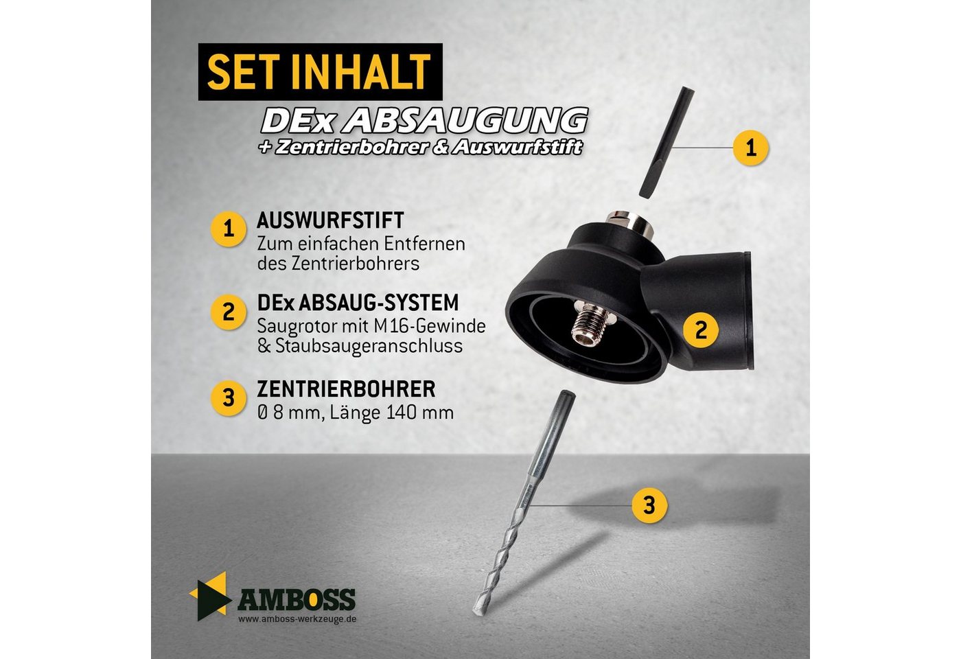Thumbnail - Amboss Werkzeuge Dosensenker Saugrotor für RED Force- mit Zentrierbohrer 8 mm x