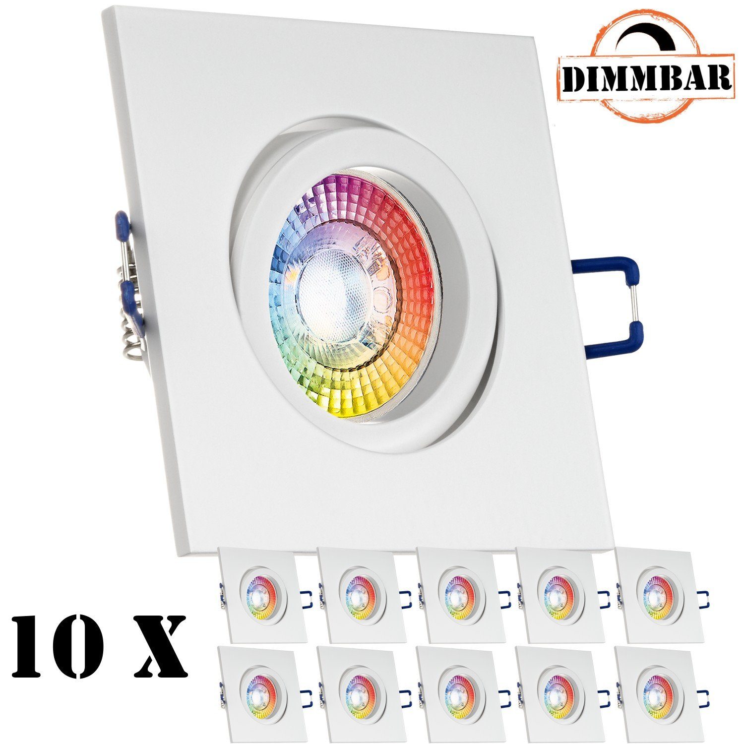 LEDANDO LED Einbaustrahler 10er RGB LED Einbaustrahler Set extra flach in matt weiß mit 3W LED vo | Strahler
