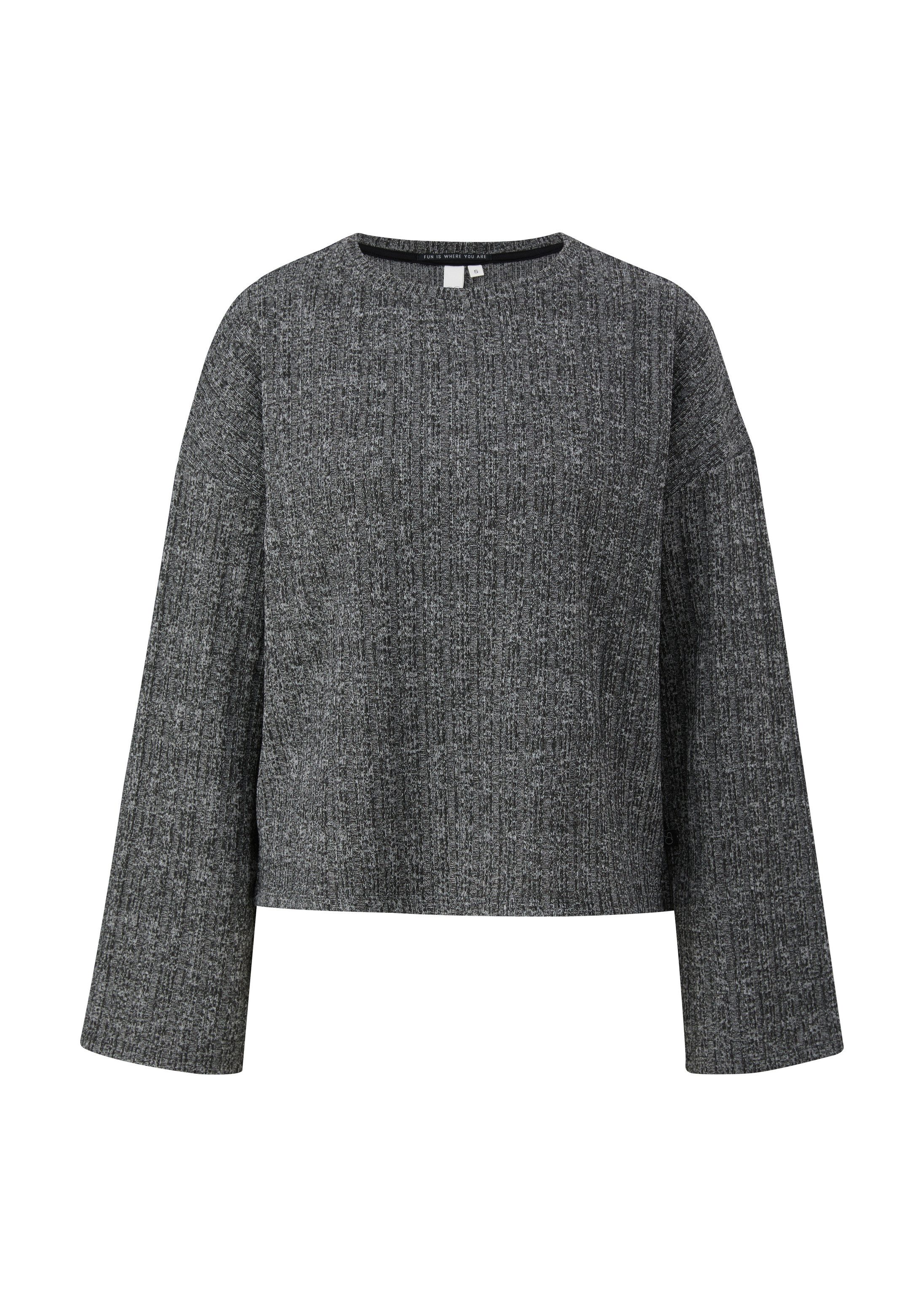 QS Langarmshirt T-Shirt Meliertes Longsleeve mit Rippstruktur
