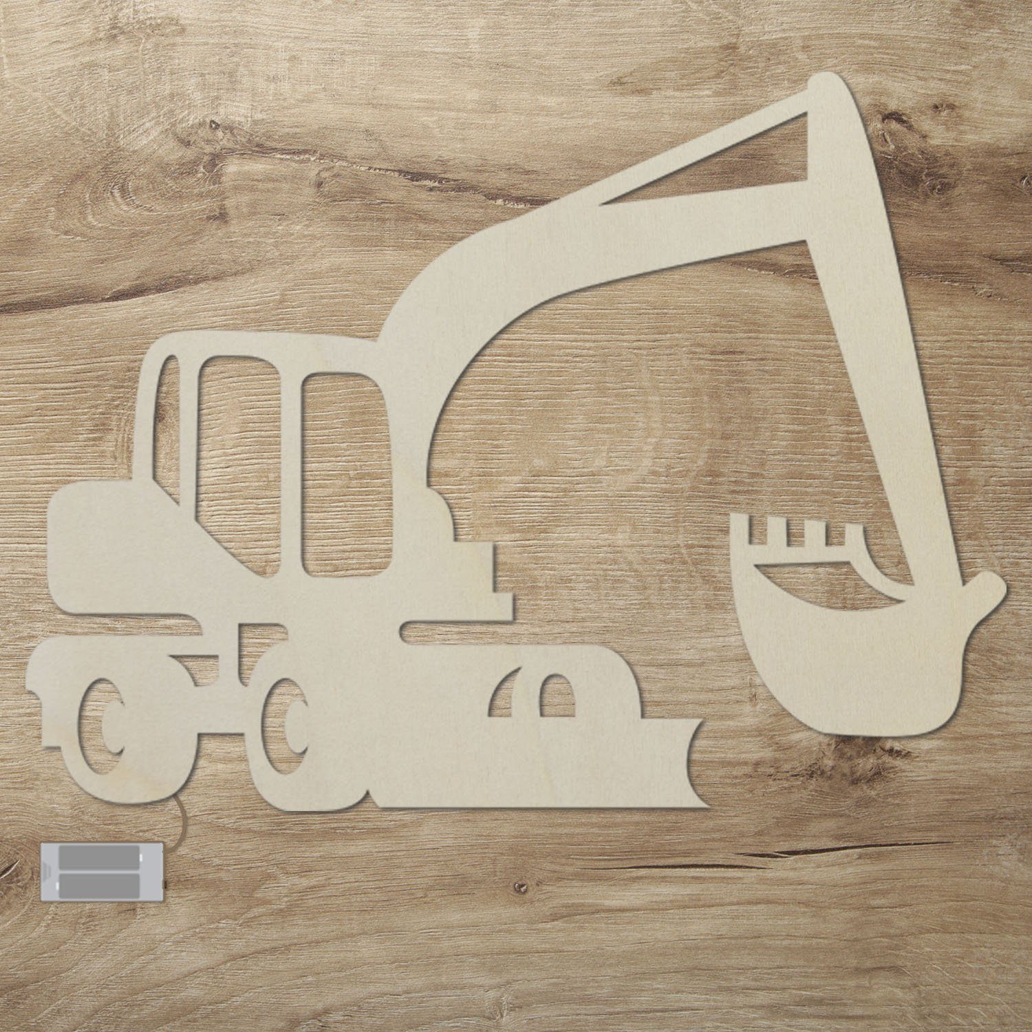 Namofactur LED Nachtlicht Wandlampe Bagger Holz Wand Deko Lampe Nachtlicht I Kinderzimmer, Ohne Zugschalter/Stern, LED fest integriert, Warmweiß