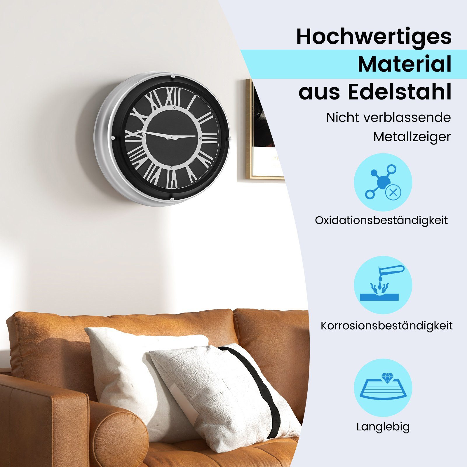 COSTWAY Wanduhr (ohne Tickgeräusche, große Funkuhr, günstig online kaufen