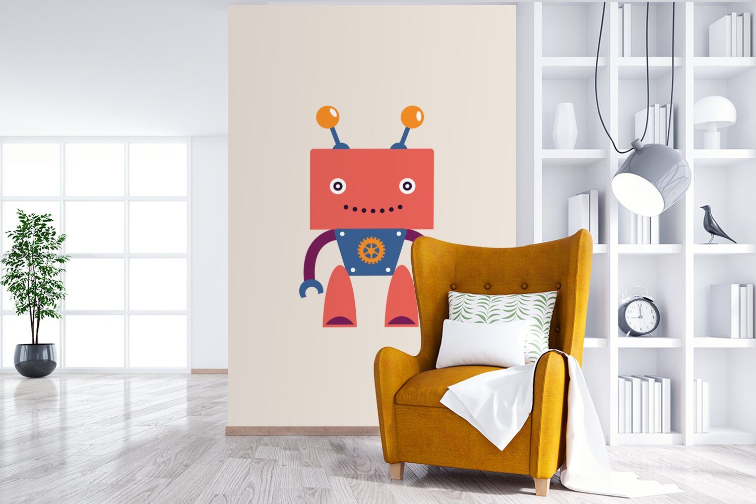MuchoWow Fototapete Roboter - Wandtapete (3 für Kinder Wohnzimmer, Matt, - - Antenne Tapete St), Gesicht Montagefertig bedruckt, - Vinyl Getriebe Jugendliche, 