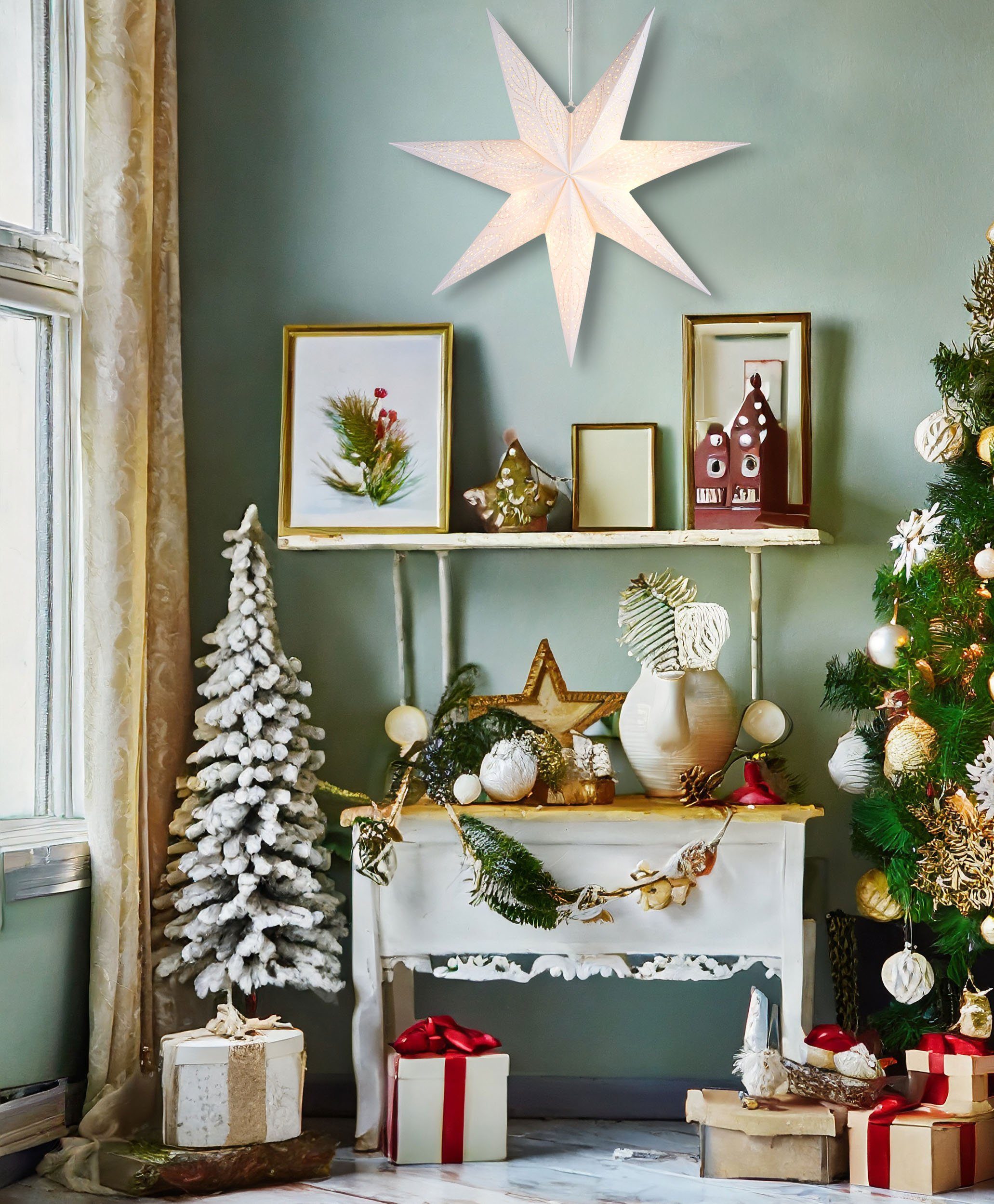 BRUBAKER Dekostern 60 cm Papier Weihnachtsstern zum Aufhängen - Fenster Adv günstig online kaufen