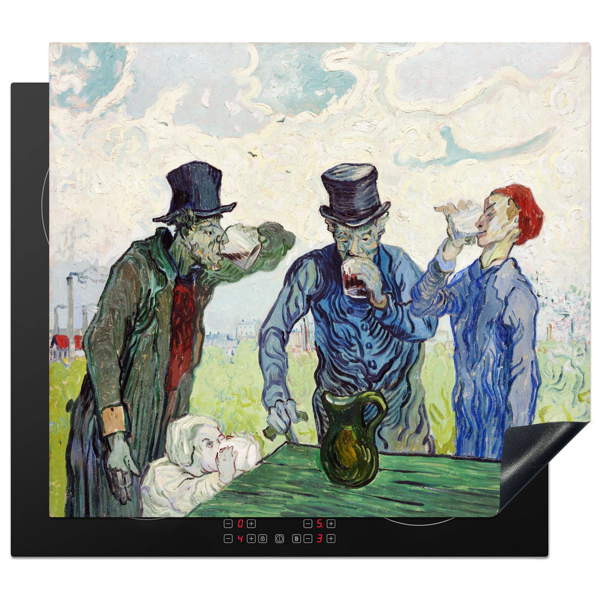 MuchoWow Herdblende-/Abdeckplatte Die Trinker - Vincent van Gogh, Vinyl, (1 tlg), 59x52 cm, Ceranfeldabdeckung für die küche, Induktionsmatte