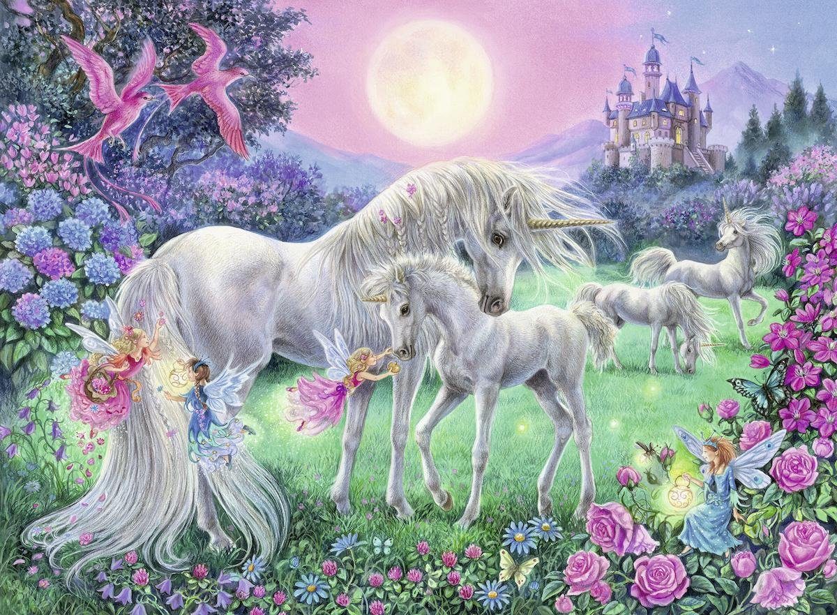 Ravensburger Puzzle Color Star Line, Einhörner im Mondschein, 100 Puzzleteile, leuchtet im Dunkeln, Made in Germany