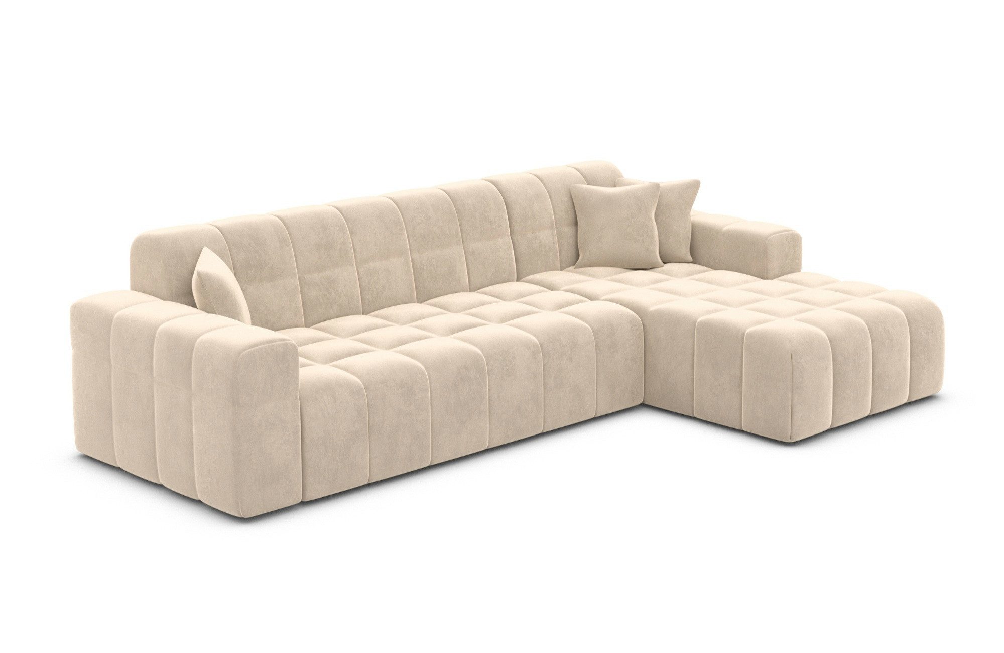 Sofa Dreams Ecksofa Ibiza L Form kurz Stoff, Ottomane - Ausrichtung wählbar 4-Sitzer Samtstoff Webstoff Couch