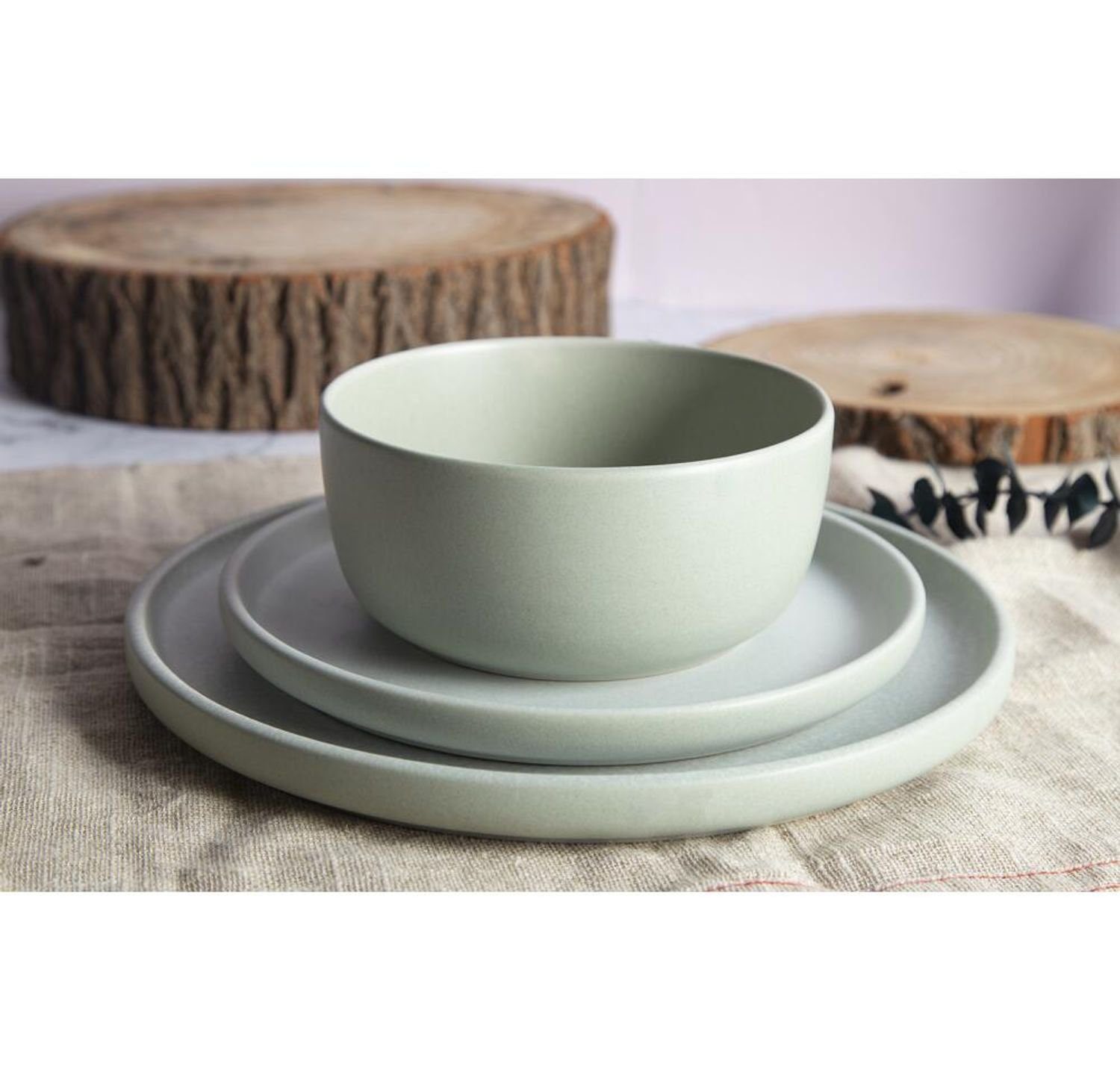 BURI Teller 24x Keramik Teller 27cm Nature Speisen Metall Servierplatte Essen