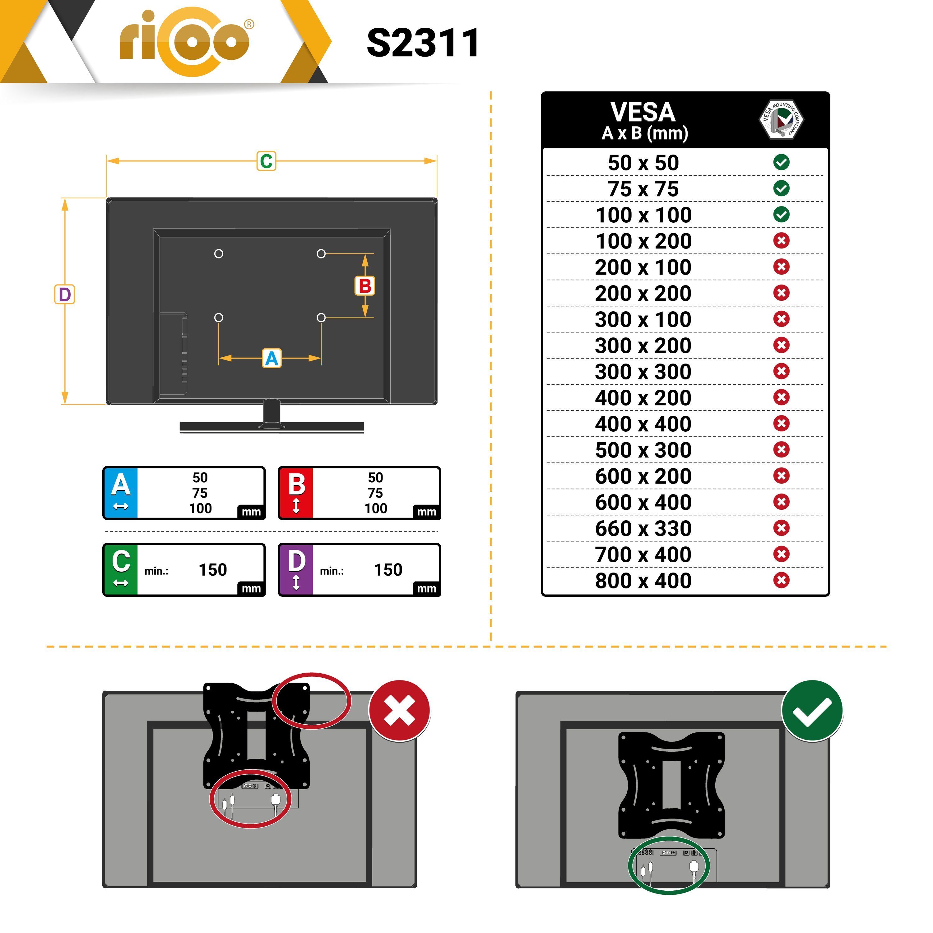 ausziehbar RICOO universal Zoll, S2311 neigbar TV-Wandhalterung, Halter schwenkbar (bis 100x100) Monitor VESA 27