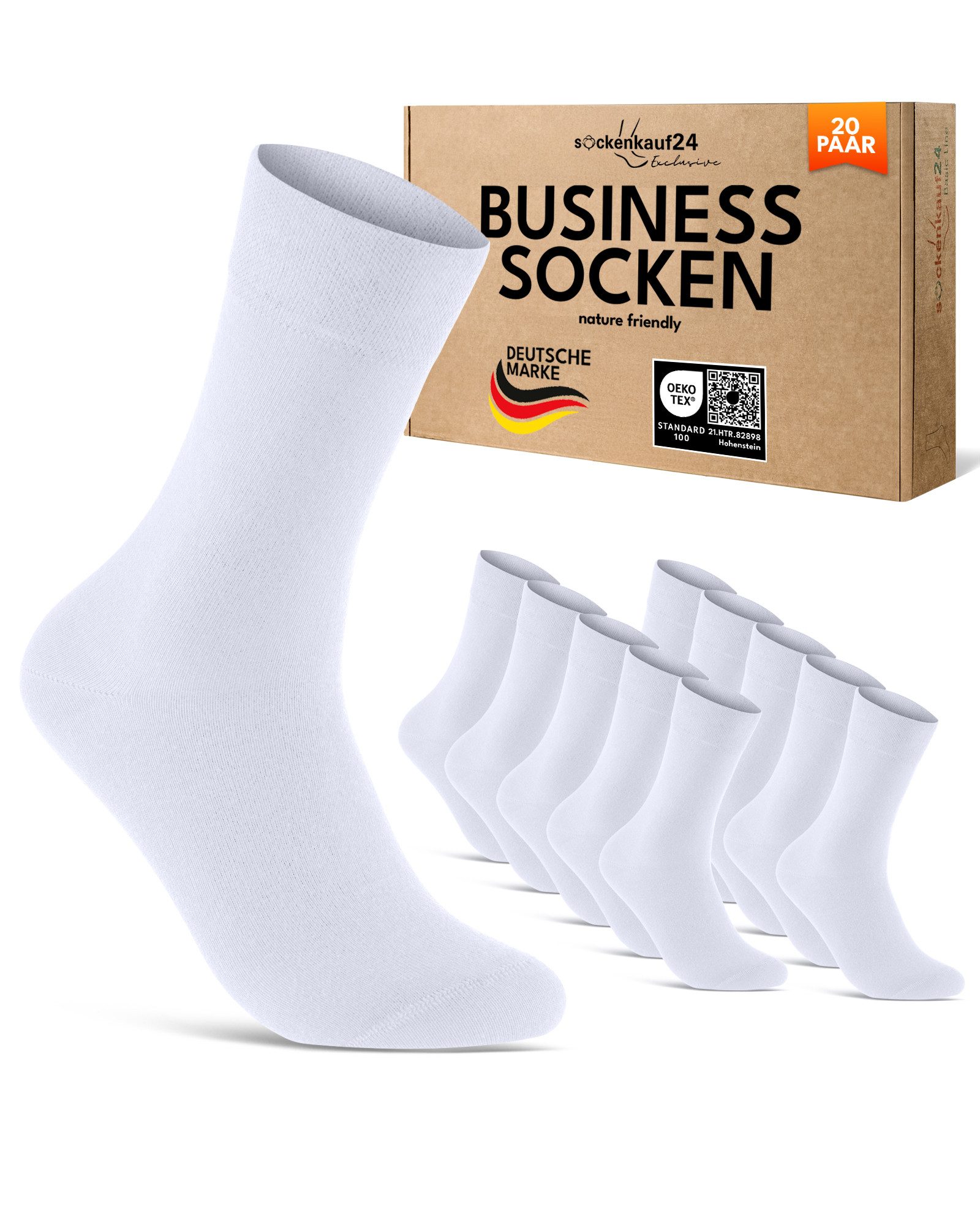 sockenkauf24 Businesssocken Premium Socken mit Komfortbund Herren & Damen Business Socken (20-Paar) aus gekämmter Baumwolle mit Pique-Bund, ohne Naht