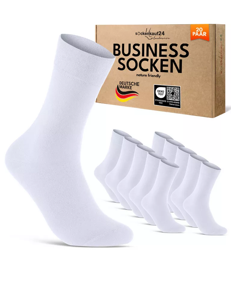 sockenkauf24 Businesssocken Premium Socken mit Komfortbund Herren & Damen Business Socken (20-Paar) aus gekämmter Baumwolle mit Pique-Bund, ohne Naht
