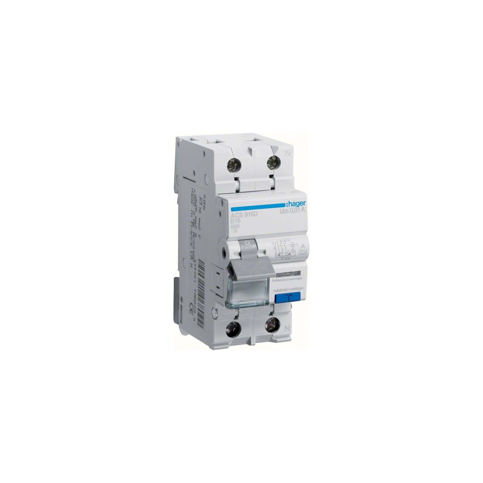 Hager Schalter Hager FI/LS-Schalter 1P+N 6kA B-16A 10mA ACS916D