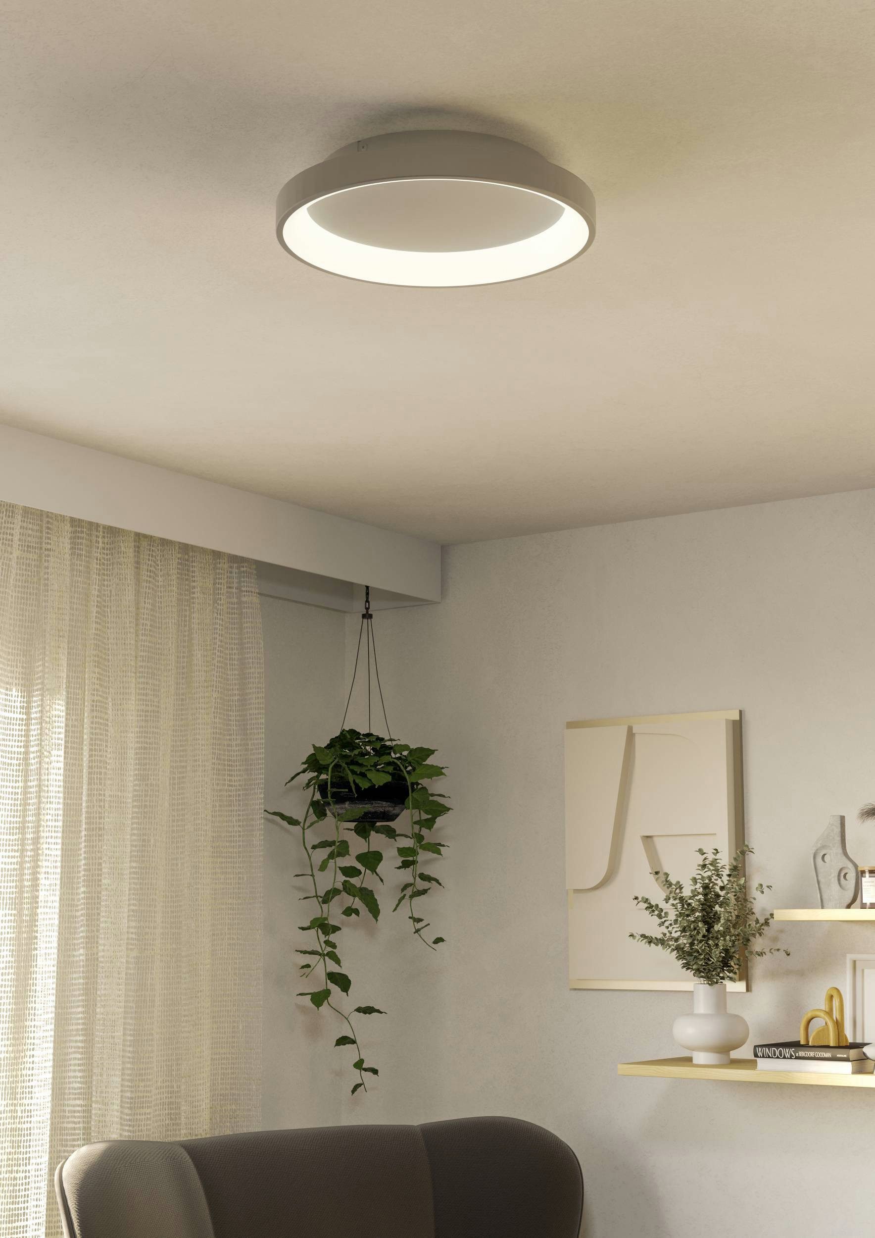 EGLO Deckenleuchte Loretello Deckenlampe, Wohnzimmerlampe, Metall und Kunststoff, Lampe, CCT - über Fernbedienung, Dimmfunktion, Farbwechsel, dimmbar über Fernbedienung, mehrere Helligkeitsstufen, LED fest integriert, Neutralweiß, Kaltweiß, Warmweiß, Wand-/Deckenleuchte - H7,5 x Ø35 cm - weiß - 12W inkl.
