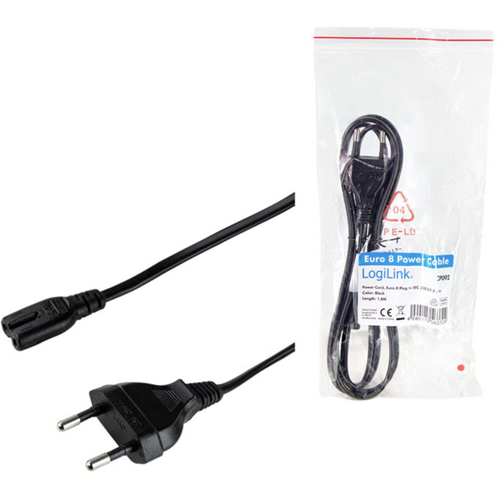 LogiLink LogiLink Strom Anschlusskabel [1x Euro-Stecker - 1x Kleingeräte-Buchse Stromkabel, (180.00 cm)