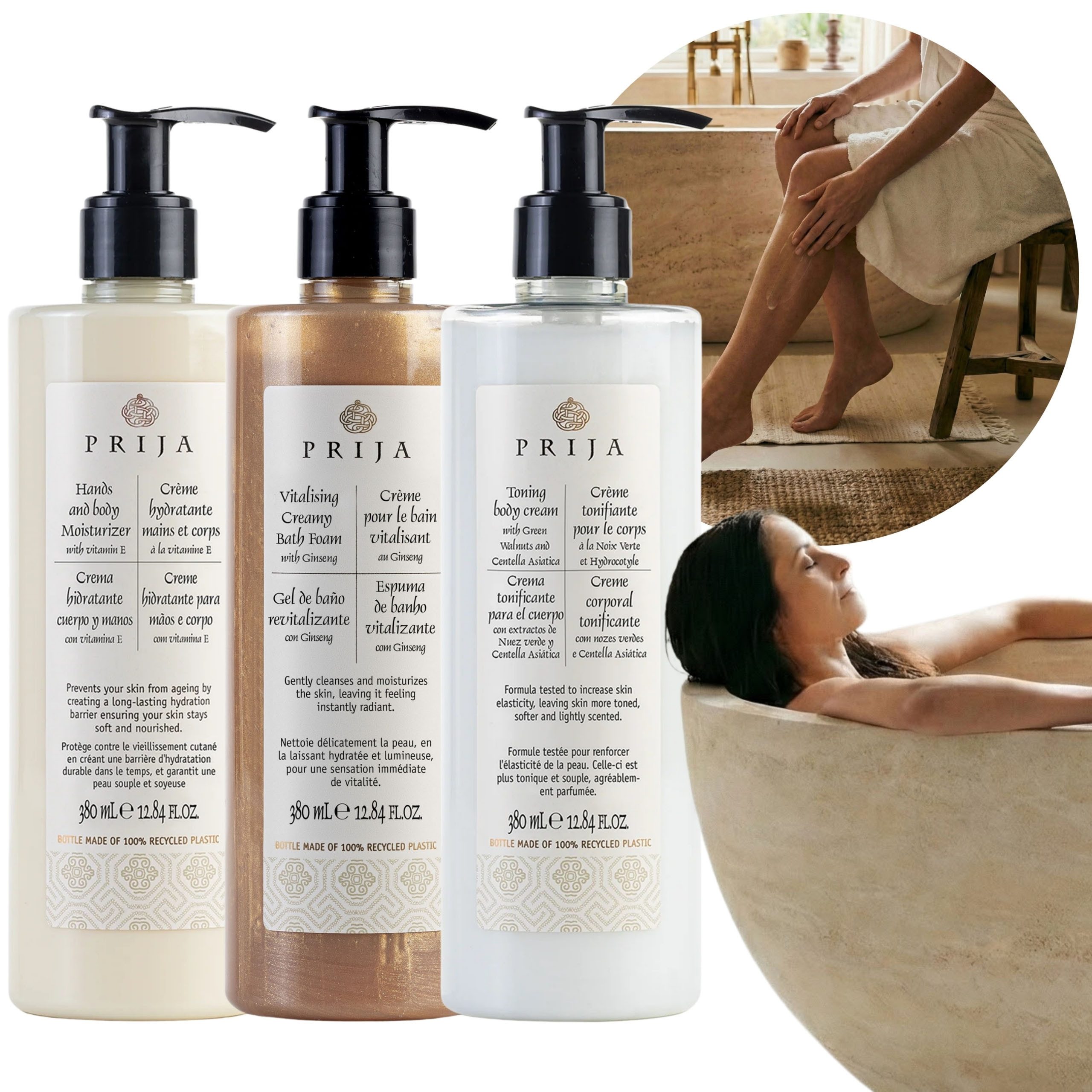 PRIJA Körperpflegemittel PRIJA VEGAN Set, Duschgel, Gesichtswasser und Körpercreme, 3 × 380 ml