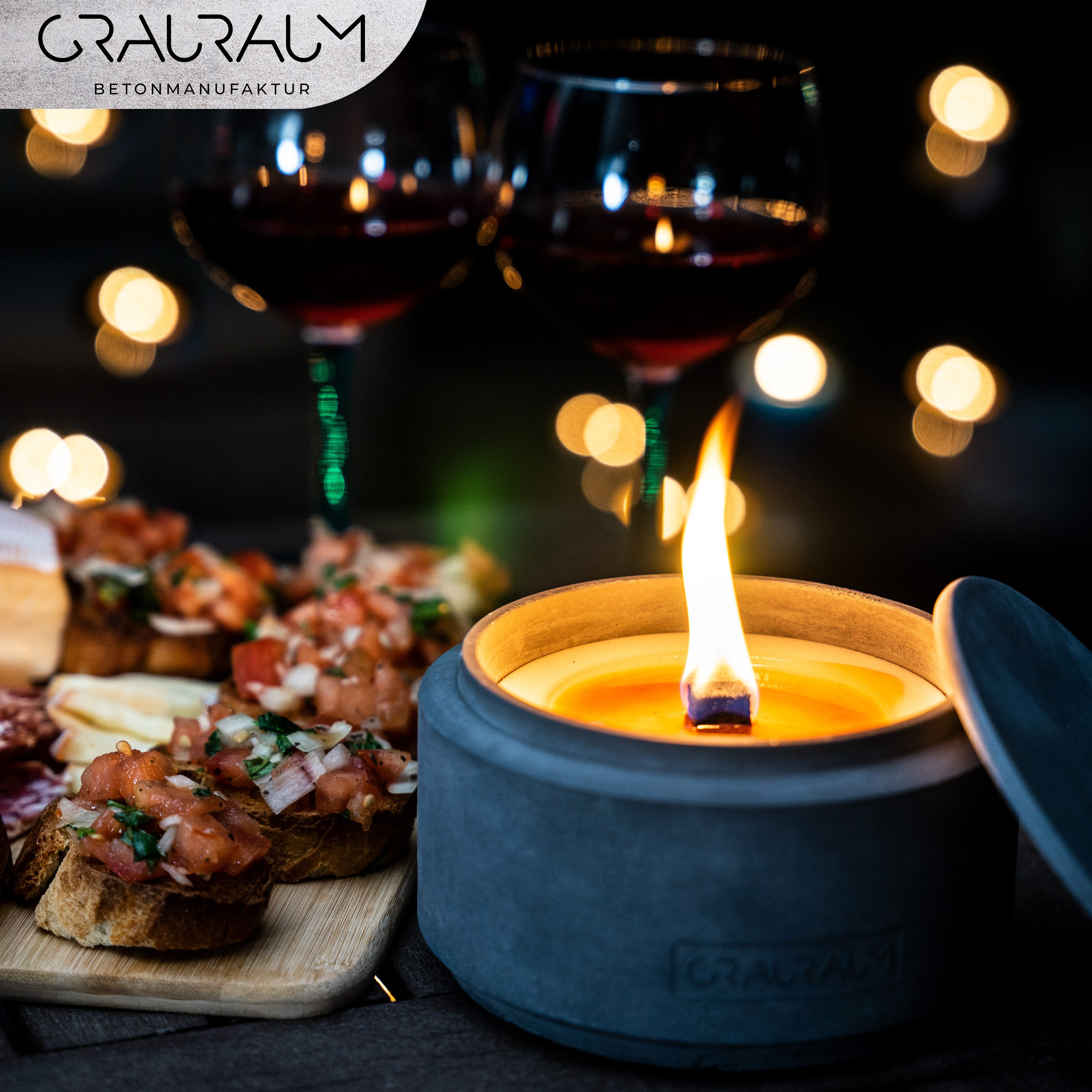 GRAURAUM Outdoorkerze Otto - Kerzenfresser mit Dauerdocht Tischfeuer (15 x 9 cm)