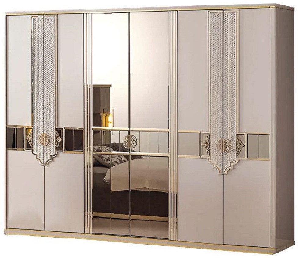 Garderobenschrank Luxuriöser Beiger Garderobenschrank Schlafzimmer Holz 260cm