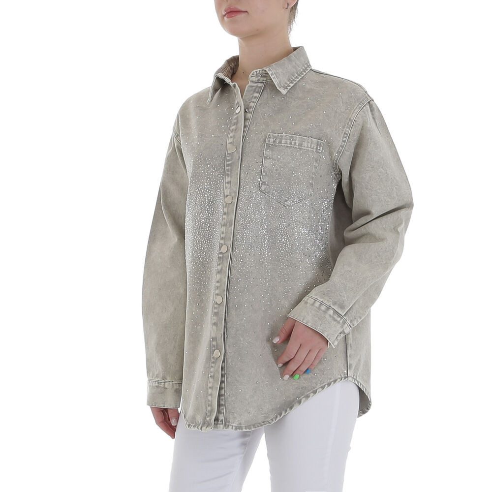Ital-Design Jeansjacke Stylische Damenbluse mit Glitzerdetails günstig online kaufen