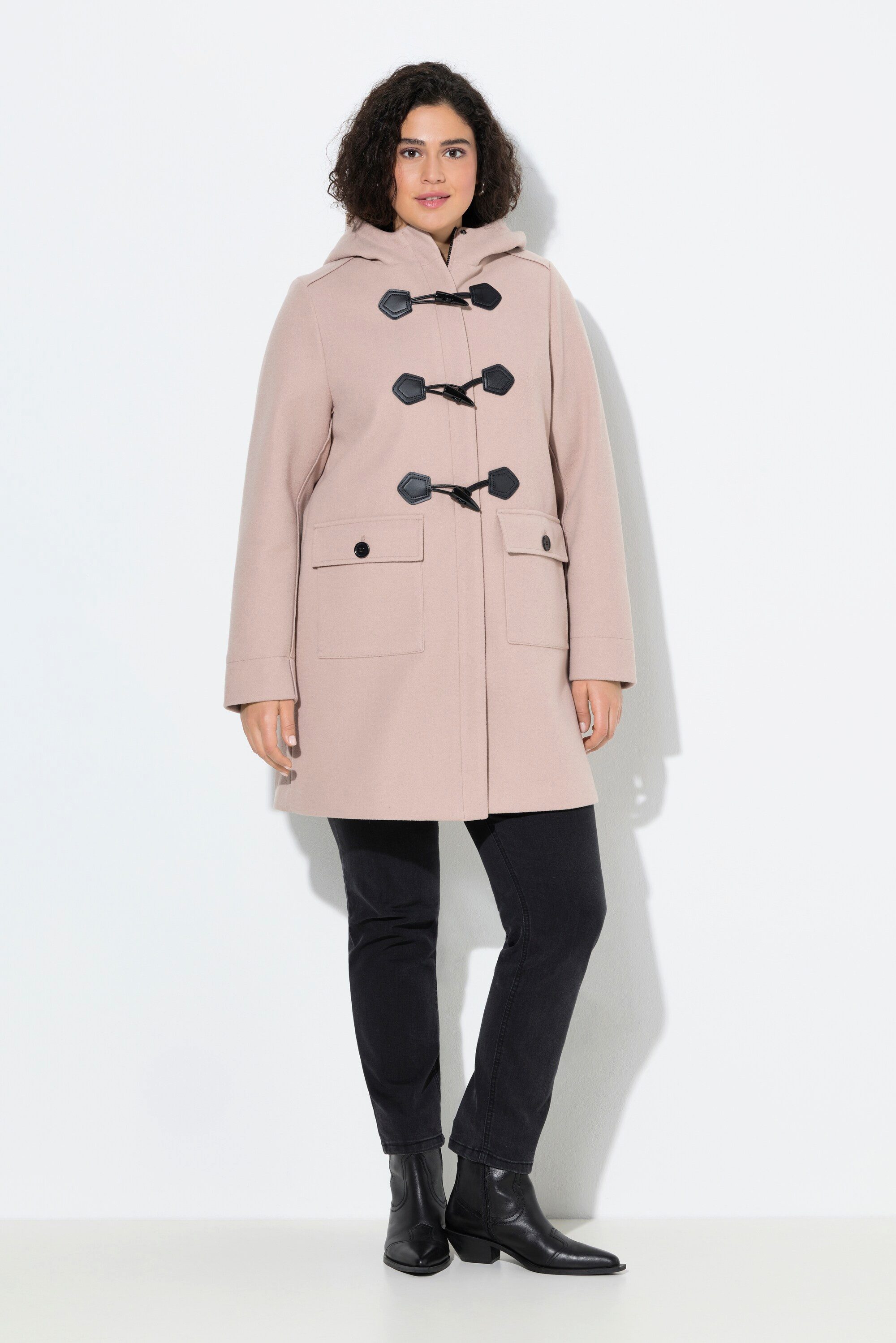 Ulla Popken Wintermantel Dufflecoat A-Linie Wolloptik Knebelknöpfe Kapuze günstig online kaufen