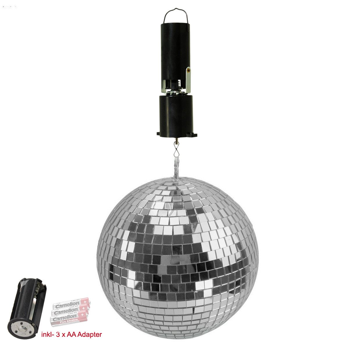 SATISFIRE Discolicht Spiegelkugel Set 20cm Discokugel mit Batteriemotor Partyeffekt Disko