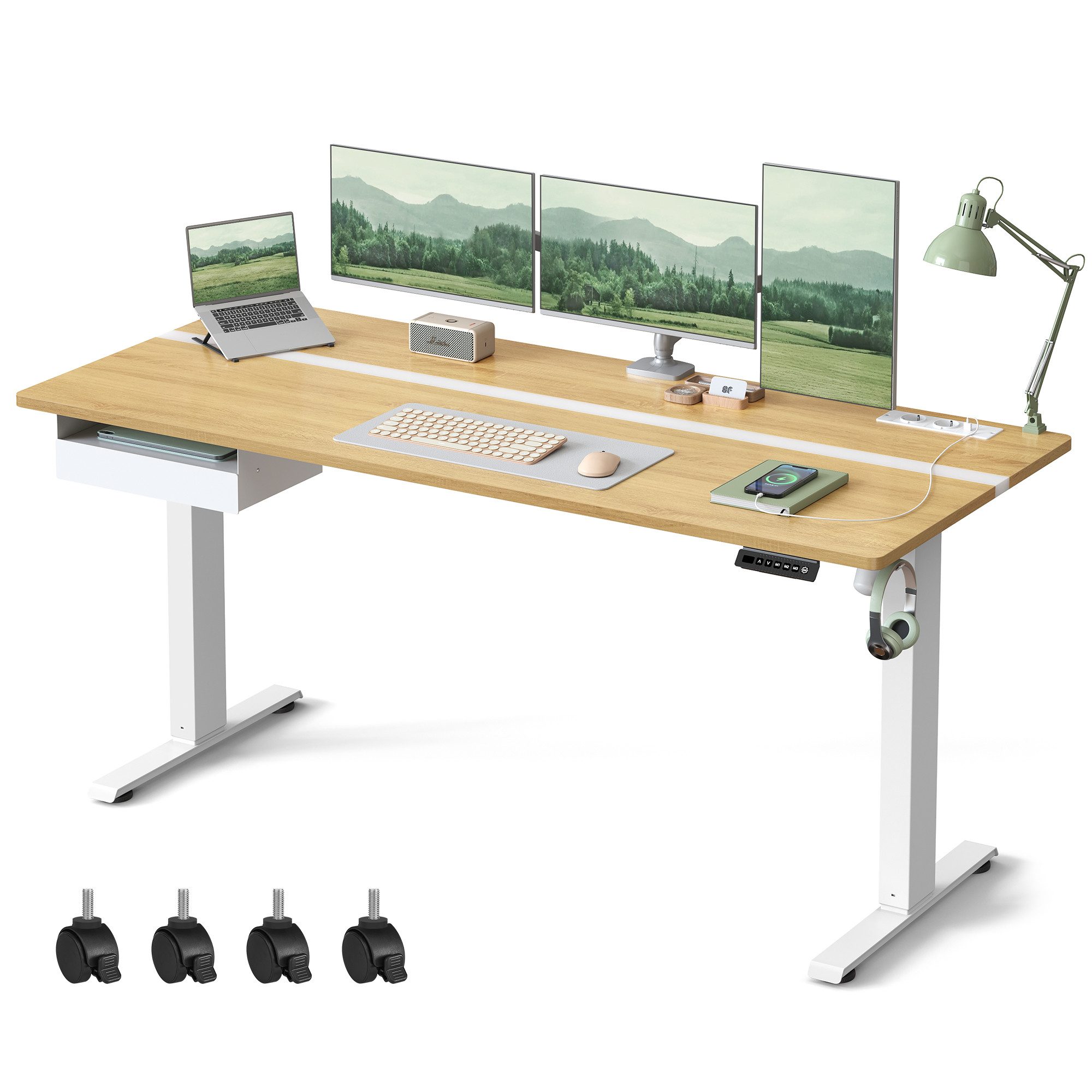 VASAGLE Schreibtisch höhenverstellbar, elektrisch, mit Steckdosen und Stoff günstig online kaufen