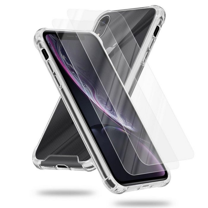 Cadorabo Handyhülle Hybrid Acrylic + 2x Tempered Gläser Apple iPhone XR Hülle und 2x Tempered Schutzglas - Schutzhülle - Cover Case