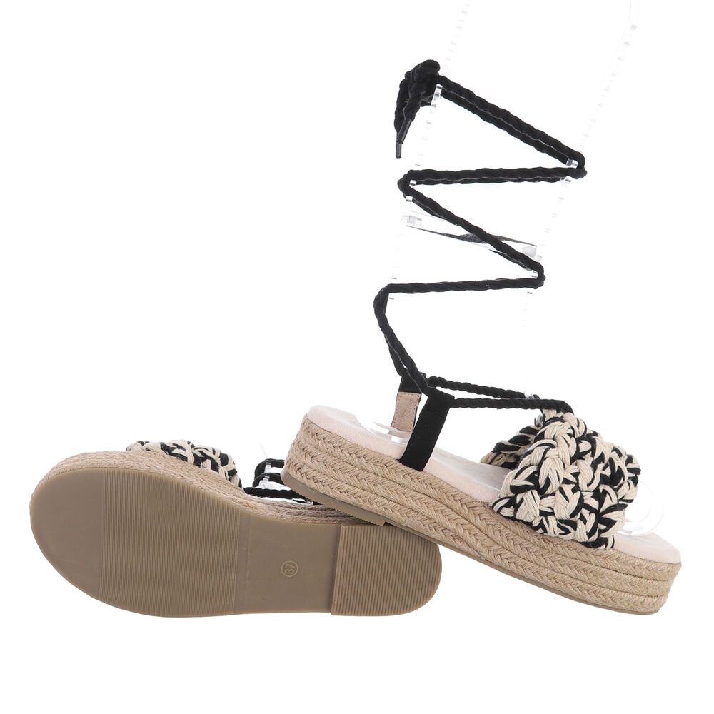 Ital-Design Damen Flach Plateausandaletten in Sandalette Boho/Hippie Schwarz Gladiator/Römer