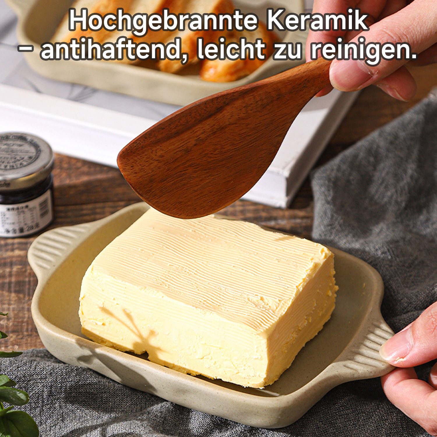 OSTWOLKE Butterdose Butterschale Butterglocke Butterbehälter mit Deckel und Buttermesser – Bild 3 von 5