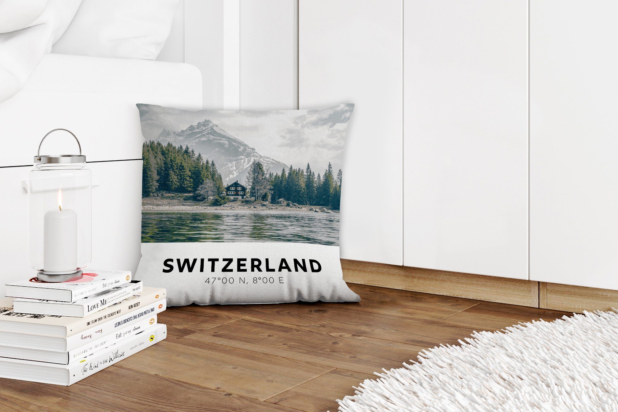 Chalet, Deko, Schlafzimmer, - Dekokissen Berg Sofakissen Zierkissen mit - Füllung für MuchoWow Wohzimmer, Schweiz