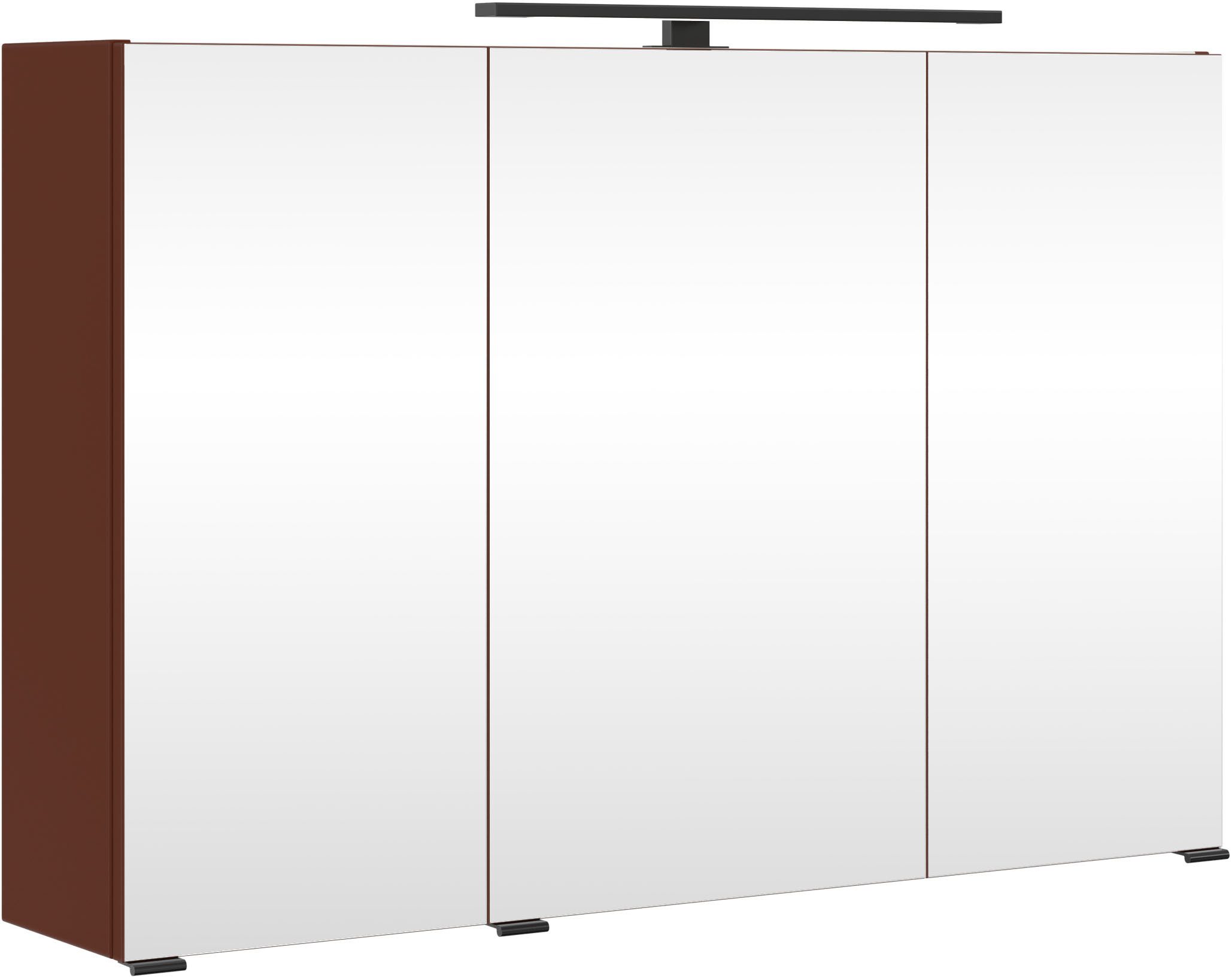 welltime Spiegelschrank SALVADA, 3D-Spiegelschrank 100 cm, gedämpfte Scharniere, LED-Lampe Rot, Front und Korpus aus hochwertigen MDF, Anti-Finger-Print