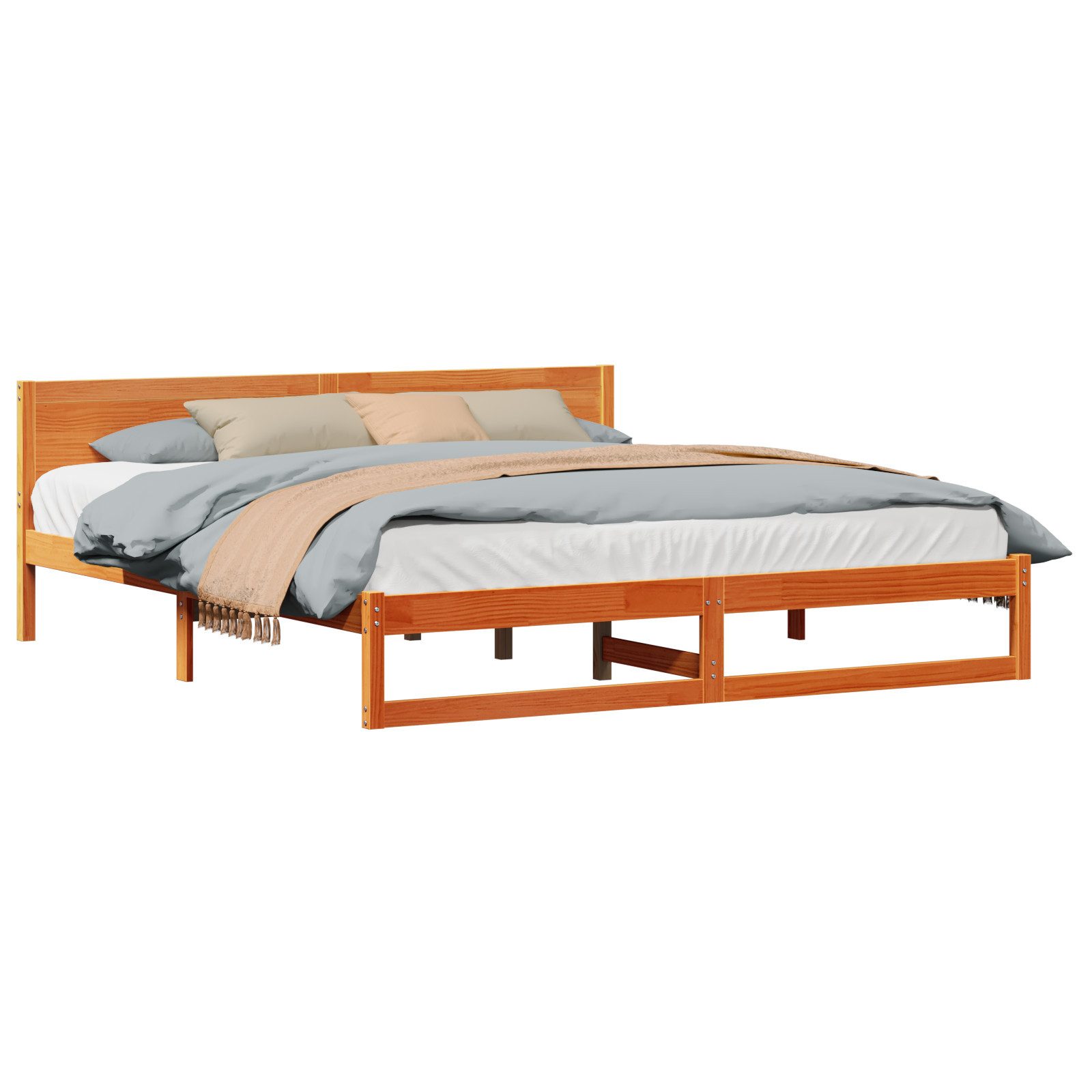 vidaXL Bett Bettgestell Wachsbraun Massivholz Kiefer günstig online kaufen