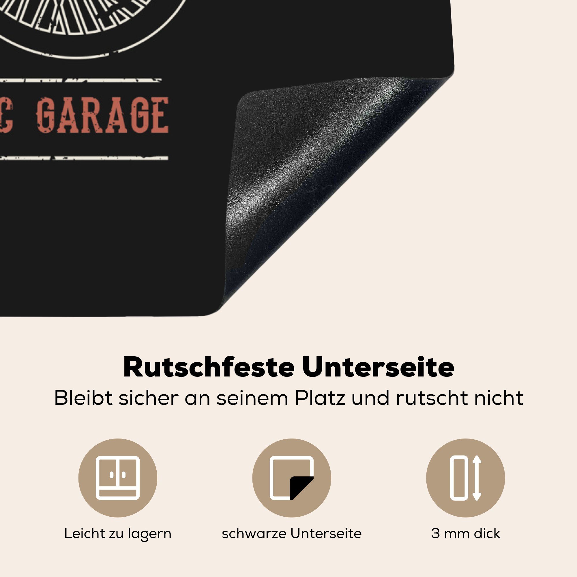 Mancave Arbeitsplatte cm, MuchoWow Ceranfeldabdeckung, - tlg), Motor Herdblende-/Abdeckplatte küche - Zitate, Retro (1 für - 78x78 Vinyl,