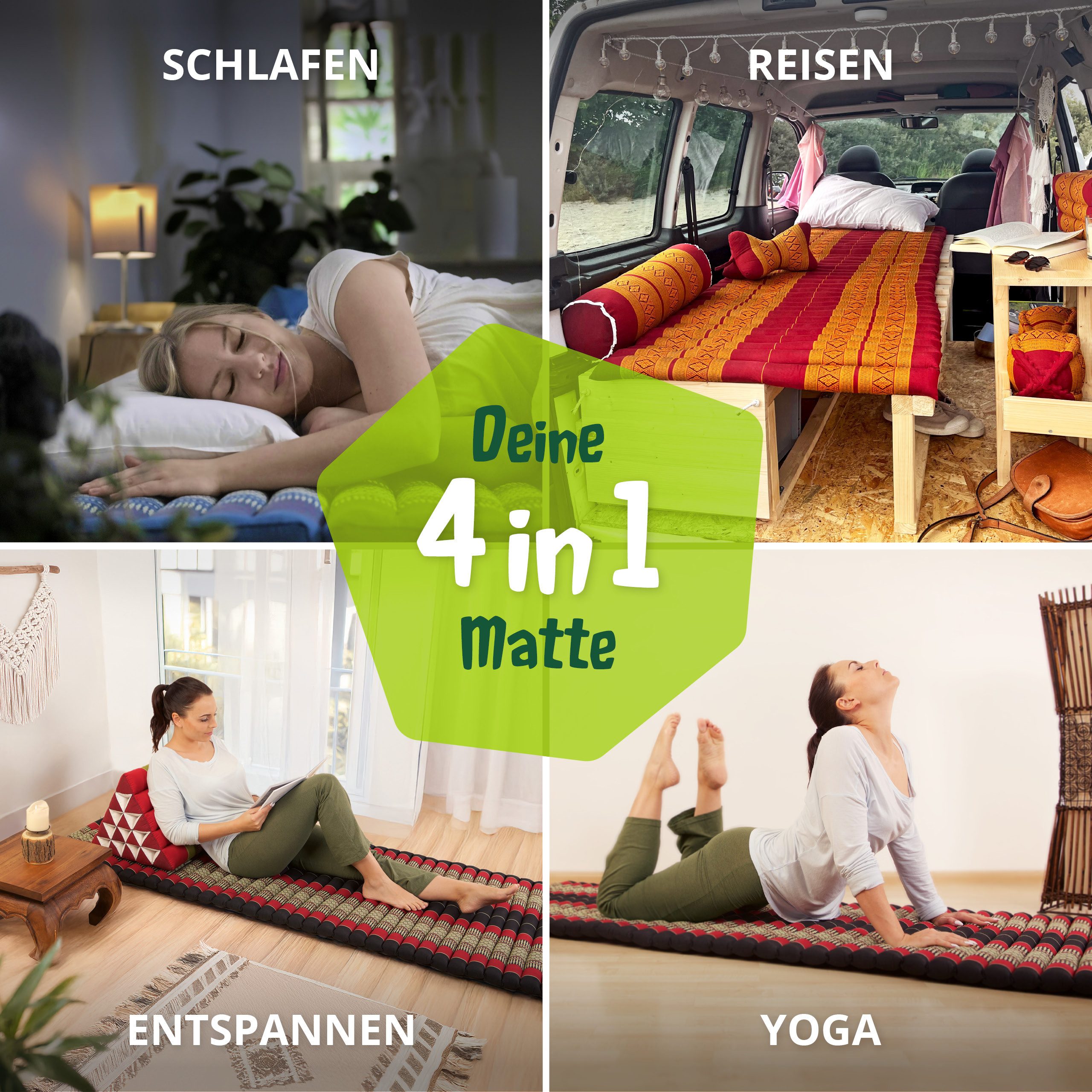 Reisebett-Matratzen Rollmatte 50 cm breit, vegan und handgefertigt, 210x50x4,5cm, livasia, 4,50 cm hoch, Kapok