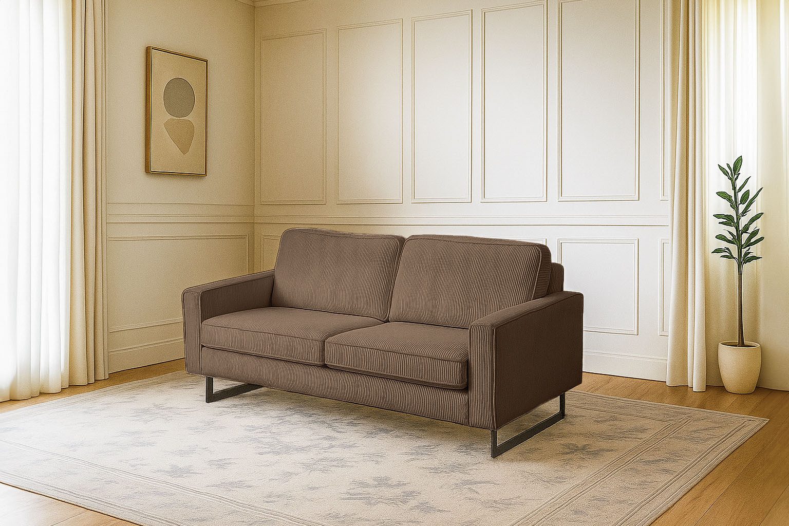 OTTO home 2-Sitzer Pinto, 166 cm, Cord, Chenille, Lederoptik, mit Keder, schwarze Metallfüße, Wellenunterfederung