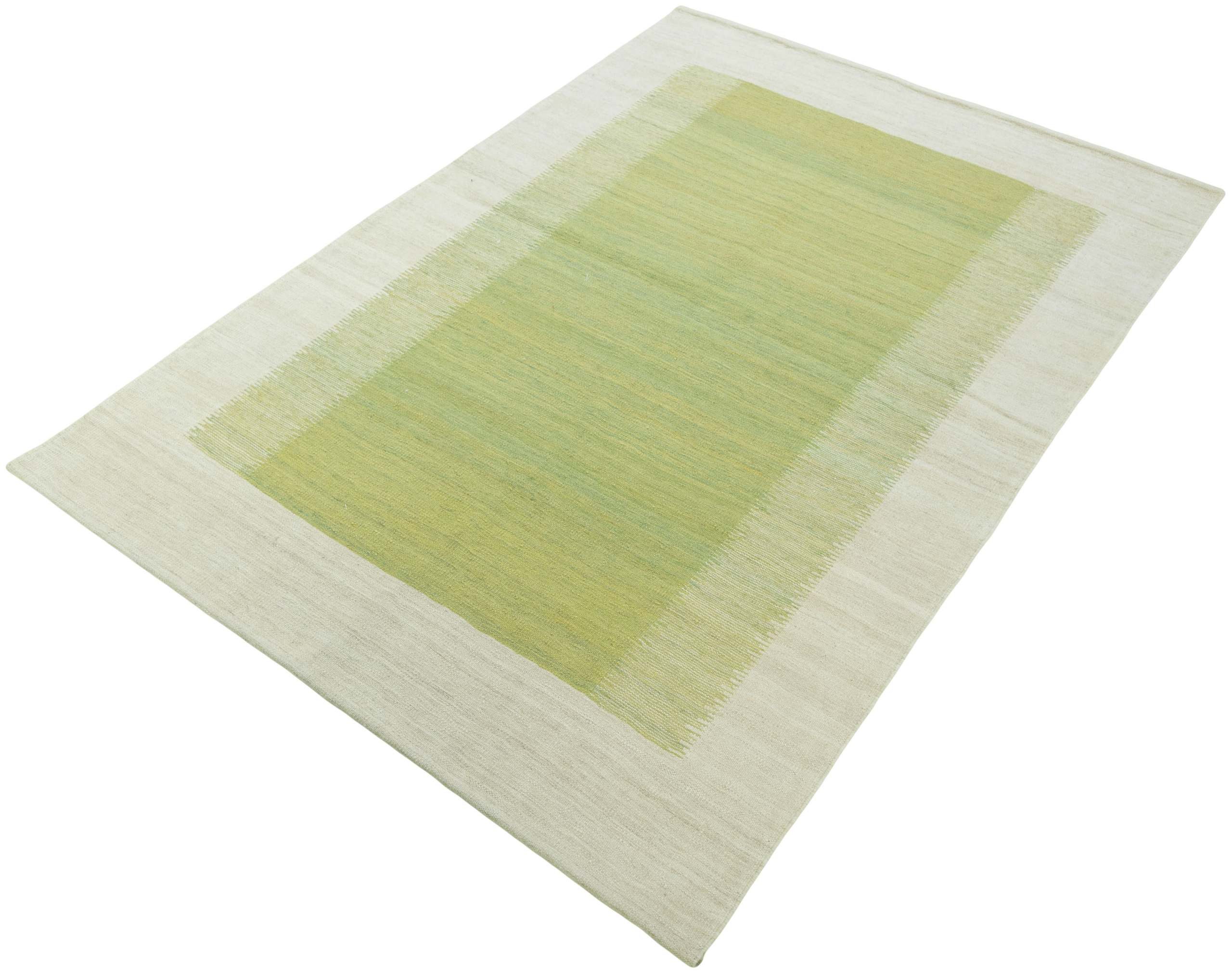 CABBEL Orientteppich 216x153 cm Kandou Grün Kelim Teppich Schurwolle Handgewebt Unikat, rechteckig, Höhe: 5 mm, 100% Schurwolle – weich und pflegeleicht