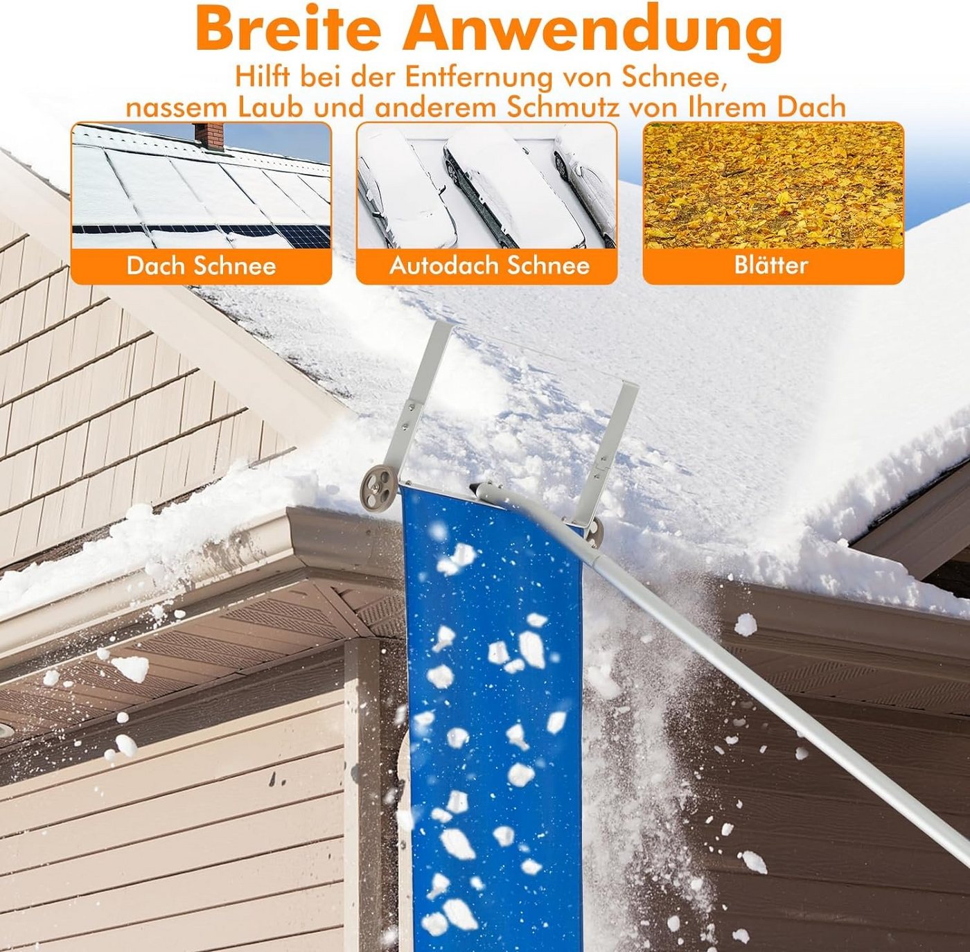Thumbnail - KOMFOTTEU Schneeräumer Schnee Dachrechen, mit Rädern, 611cm