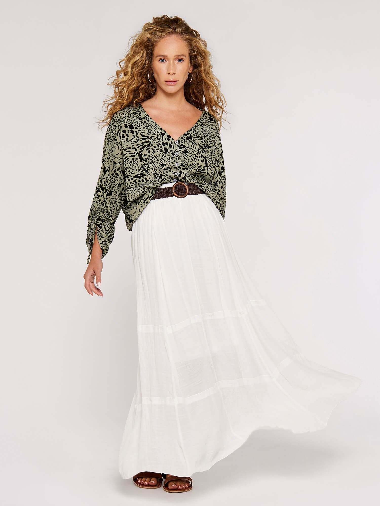 Apricot Maxirock Slub Shimmer Belt Maxi Skirt (2-tlg) mit Flechtgürtel