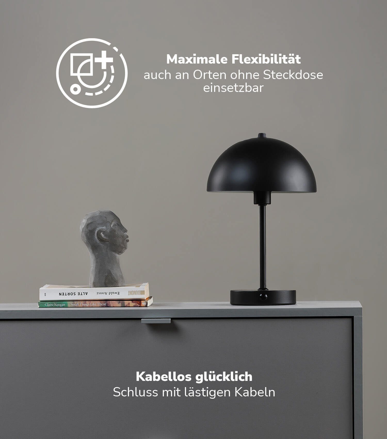 Leuchtturm, mit LED-Lampe kabellos, Der Akku vintage Warmweiß, Tischlampe aufladbar, Tischleuchte dimmbare mokebo Schwarz