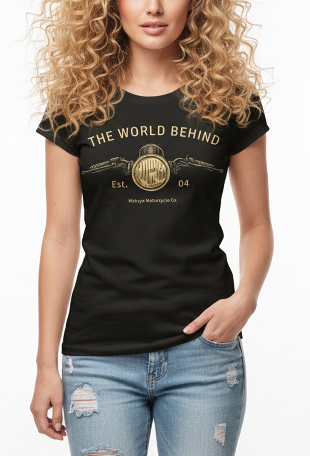 MAKAYA T-Shirt Biker Damen Top mit Motorradprint – Geschenk für Bikerinnen (Schwarz, S, M, L, XL) Baumwolle