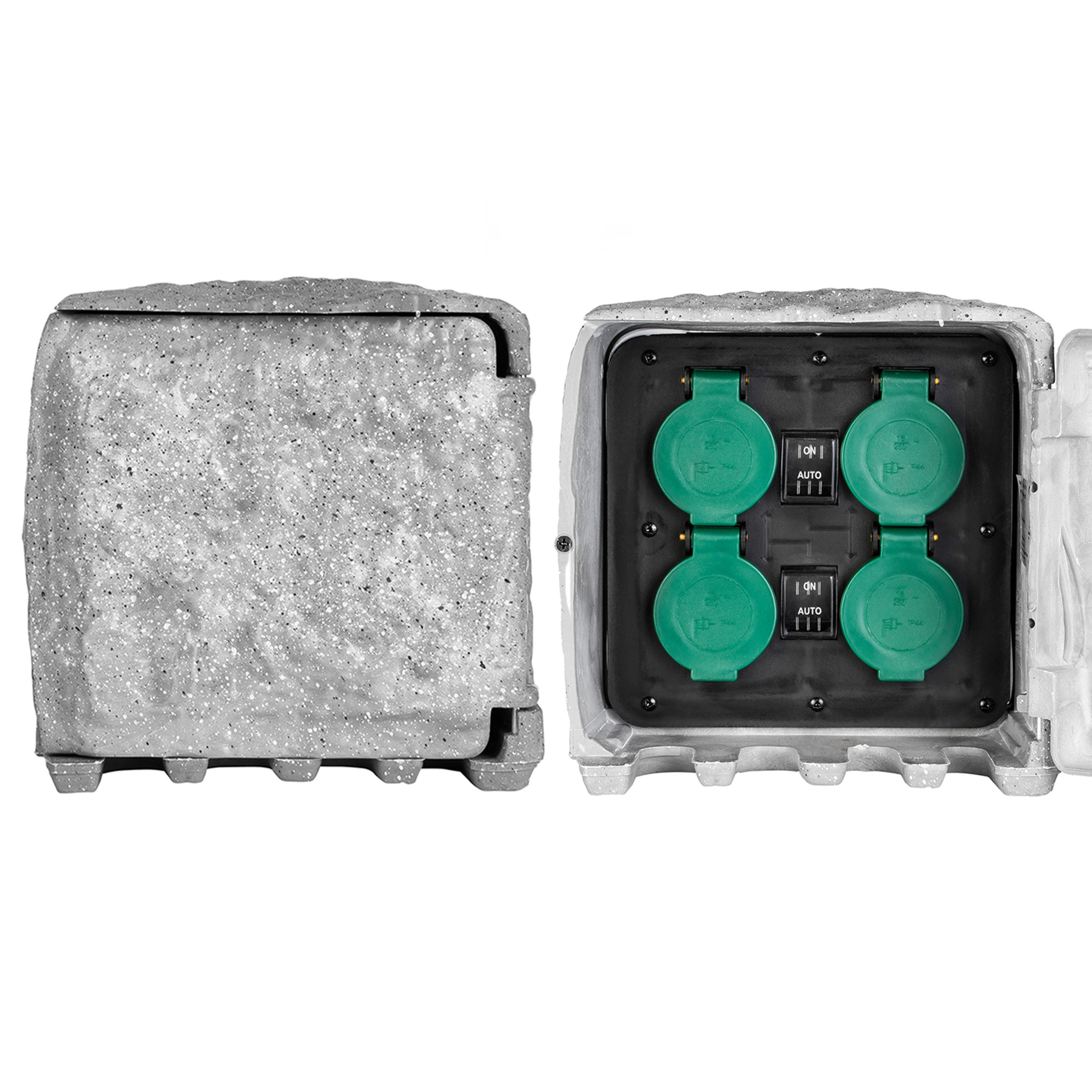 Grafner Gartensteckdose Gartensteckdose Außensteckdose Steinoptik Sensor 4 fach Outdoor, Stck, 2-St., 1, Dämmerungssensor, Außensteckdose in Steinoptik