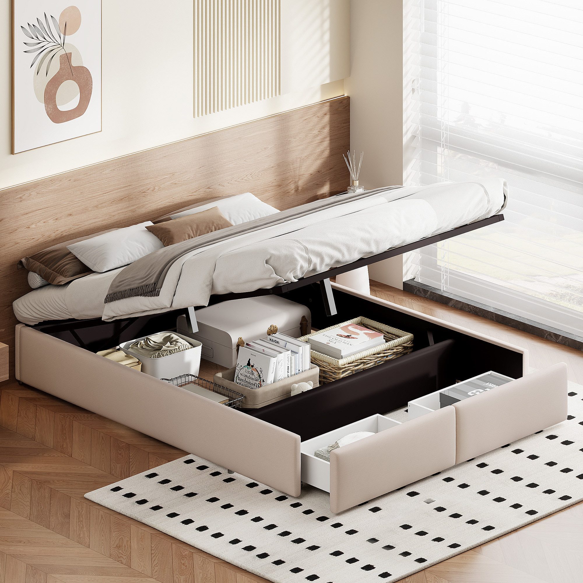 PXloue Polsterbett Doppelbett Stauraumbett, Mit 2 günstig online kaufen