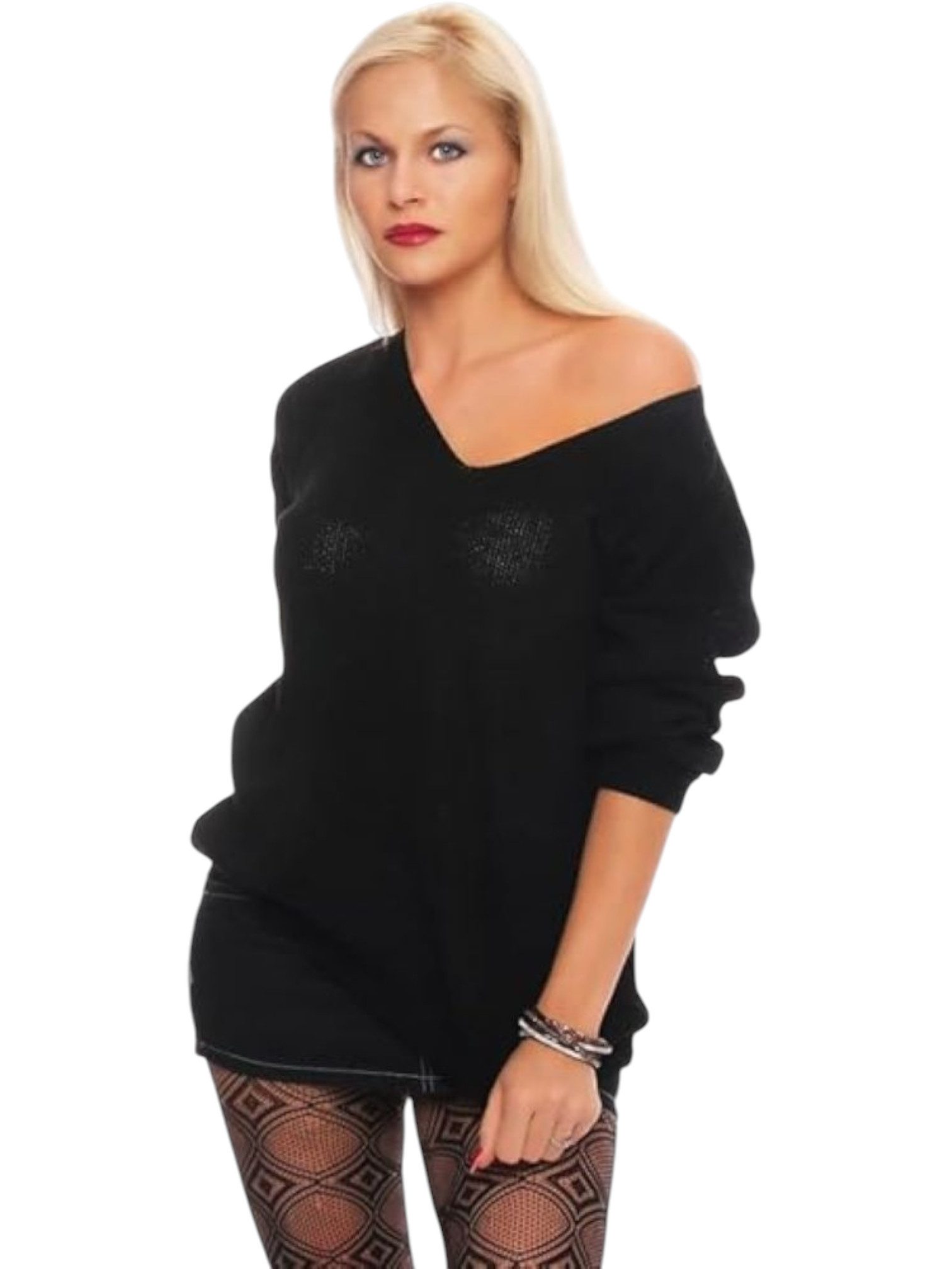 Mississhop V-Ausschnitt-Pullover Damen Strick Pullover Sweatshirt Pulli 301 günstig online kaufen