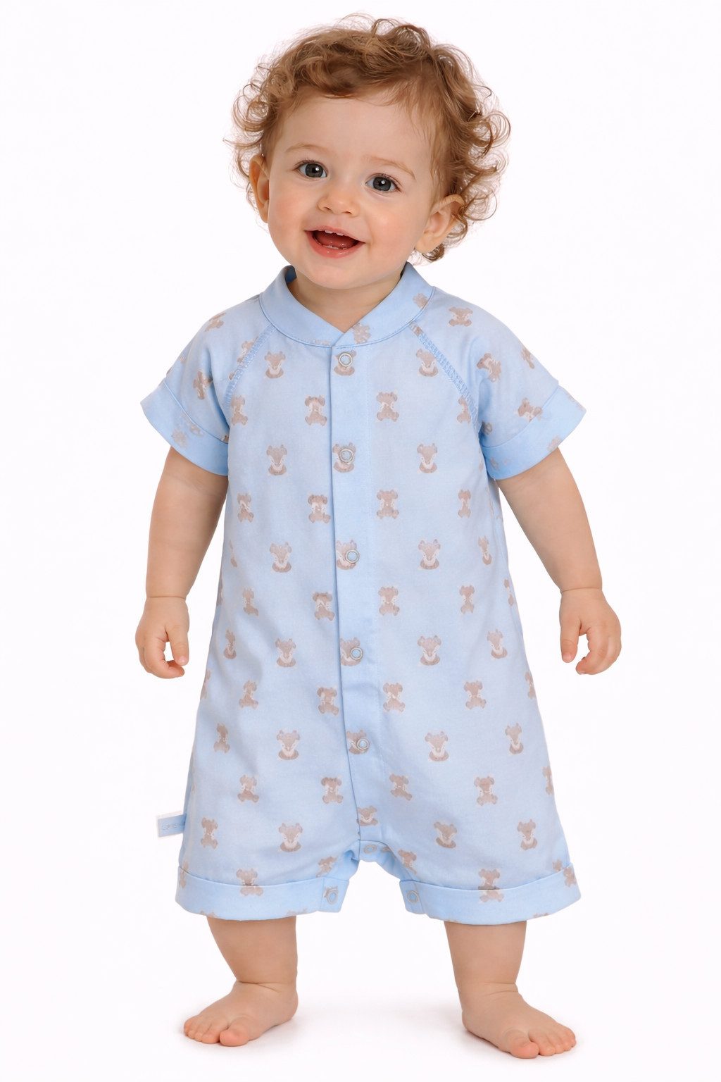 La Bortini Spieler Baby Romper kurzer Strampler in altblau mit Fuchsen aus reiner Baumwolle, 44 50 56 62 68 74 80