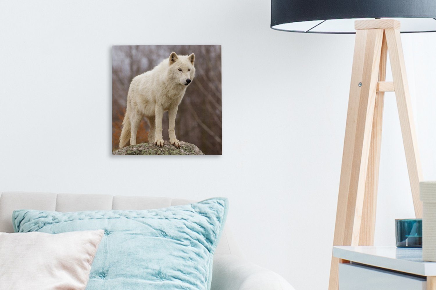(1 St), Stein Leinwandbild Wolf Leinwand Bilder - Wohnzimmer Weiß, OneMillionCanvasses® Schlafzimmer für -