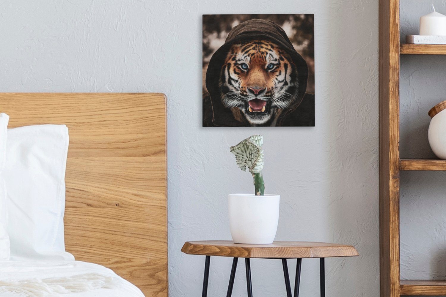 Tiger - Schlafzimmer Leinwandbild Blau, Bilder (1 St), Leinwand - Wohnzimmer OneMillionCanvasses® Kleidung für
