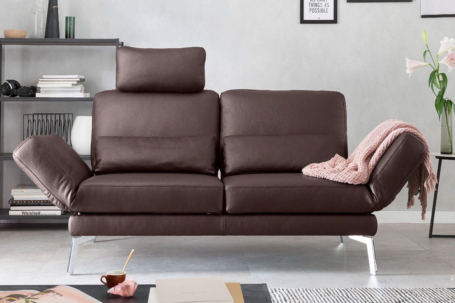 KAWOLA 2-Sitzer HURRICANE, Sofa Couch Relaxfunktion Leder verschiedene Farben 170x93 cm