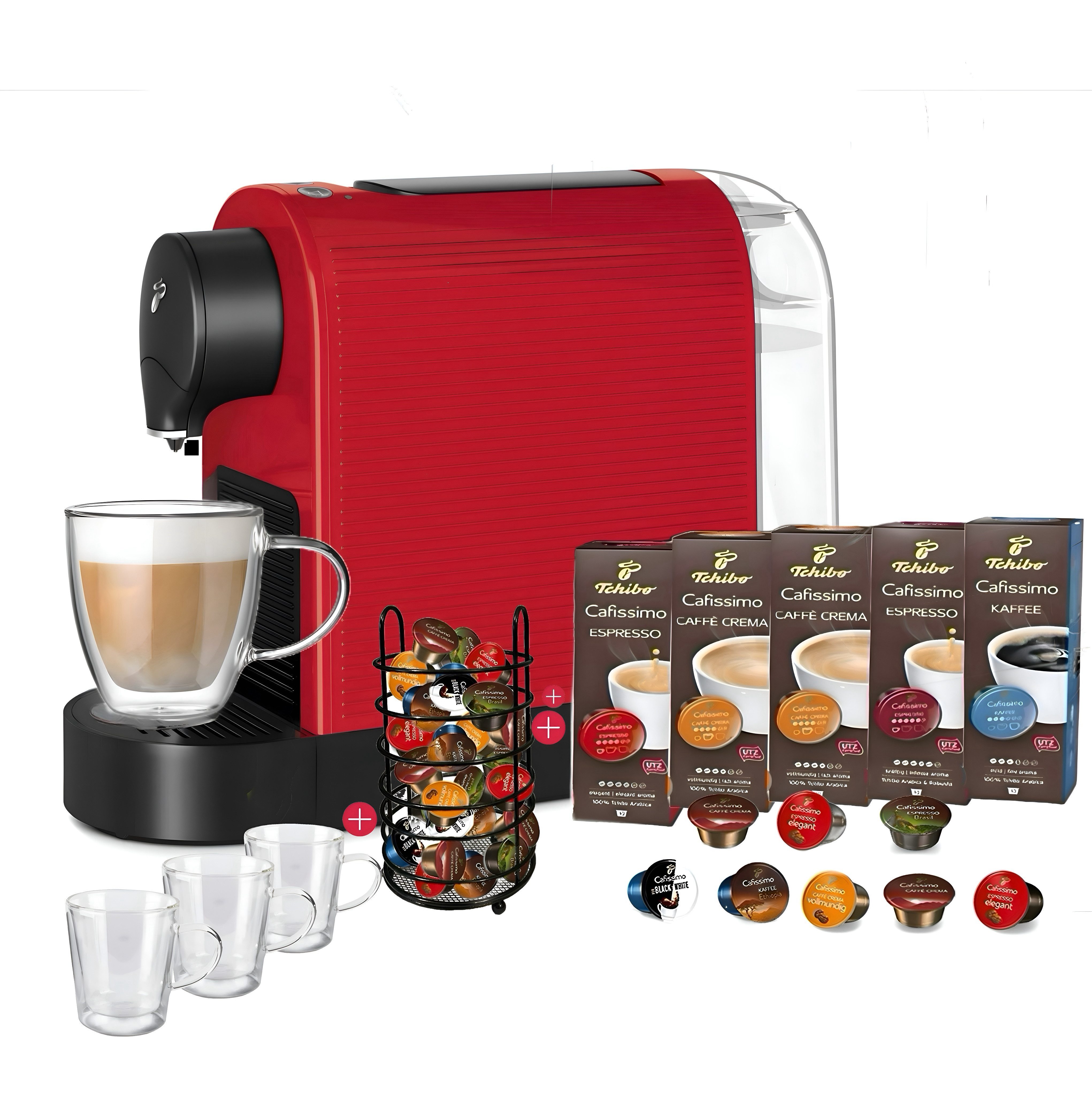 Tchibo Kapsel-/Kaffeepadmaschine CAFISSIMO Kapselmaschine 50 Kapseln Kapselspender 3 Espresso Gläser, Kaffeevollautomat, Tchibo Maschine, Kapselkaffee, Kaffeemaschine